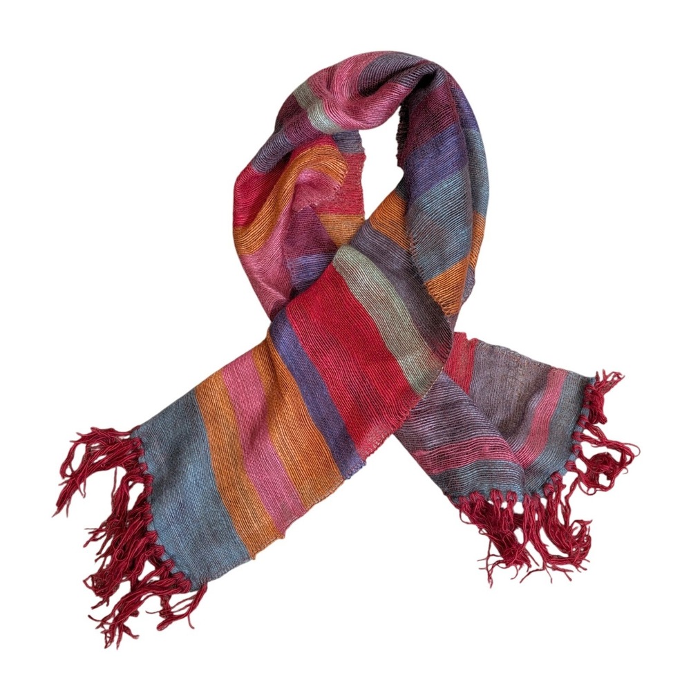 Rosecraft Pure Mohair Scarf Handcrafted Swaziland Striped Fringe Red Orange